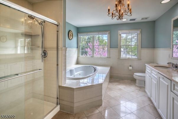 Bathroom, Chandelier, Glass Shower, Interior, Recessed Lighting