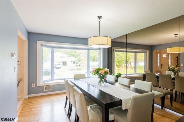 Dining room, Interior, Pendant Lights, Wood Texture Flooring