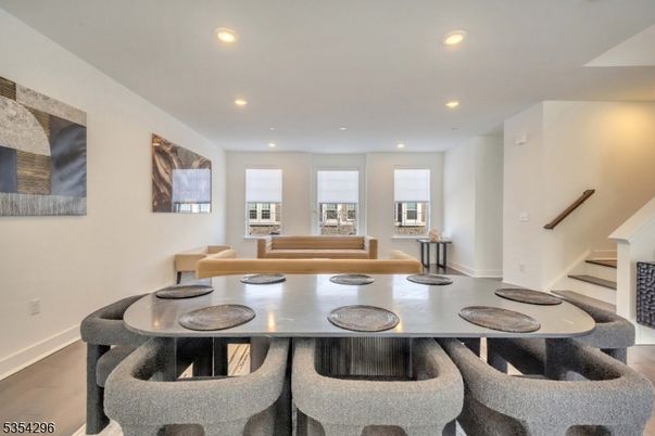 Dining room, Interior, Recessed Lighting, Wood Texture Flooring