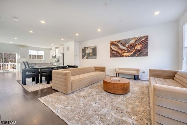 Dining room, Interior, Kitchen, Living room, Recessed Lighting, Wood Texture Flooring