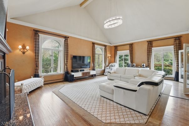 Interior, Living room, Pendant Lights, Wood Texture Flooring