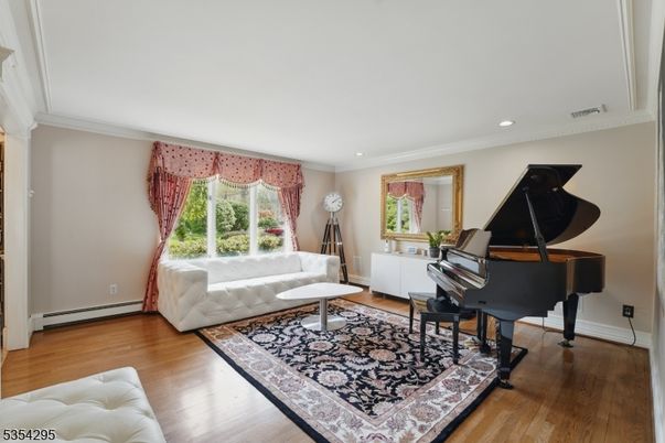 Interior, Living room, Piano, Recessed Lighting, Wood Texture Flooring