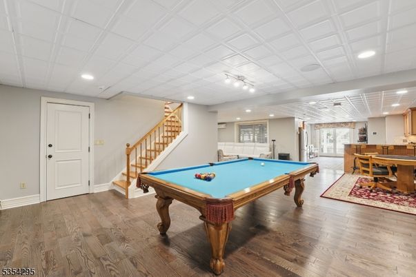 Billiard Table, Game Room, Interior, Recessed Lighting, Wood Texture Flooring