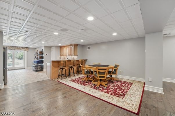 Dining room, Interior, Kitchen, Recessed Lighting, Wood Texture Flooring