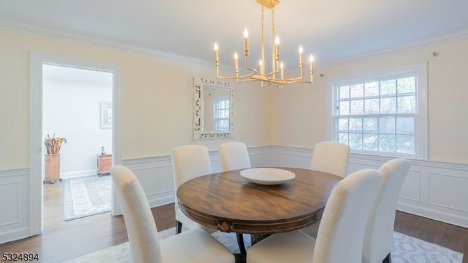 Chandelier, Dining room, Interior, Wood Texture Flooring