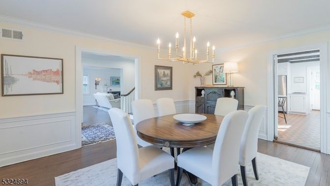 Chandelier, Dining room, Interior, Pendant Lights, Wood Texture Flooring