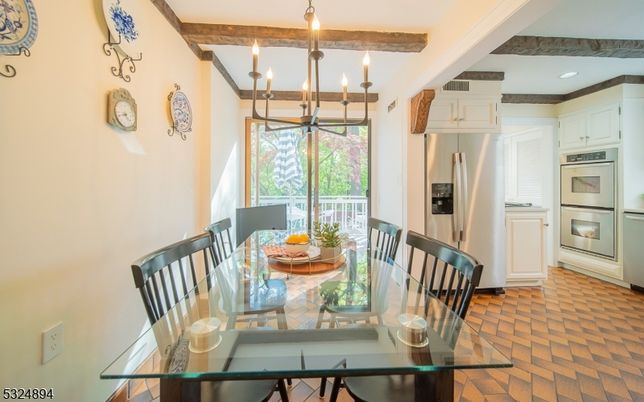 Chandelier, Dining room, Interior, Kitchen, Recessed Lighting, Wooden Beams