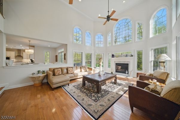 Fireplace, Interior, Kitchen, Living room, Pendant Lights, Recessed Lighting, Wood Texture Flooring