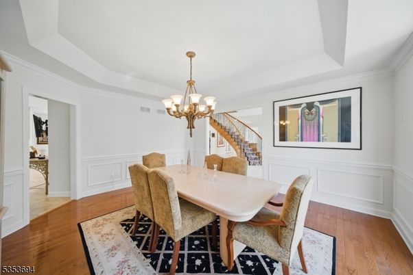 Chandelier, Dining room, Interior, Wood Texture Flooring