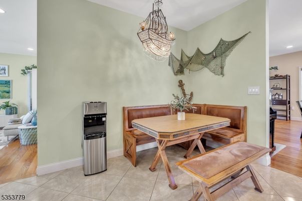 Dining room, Interior, Pendant Lights, Recessed Lighting, Wood Texture Flooring