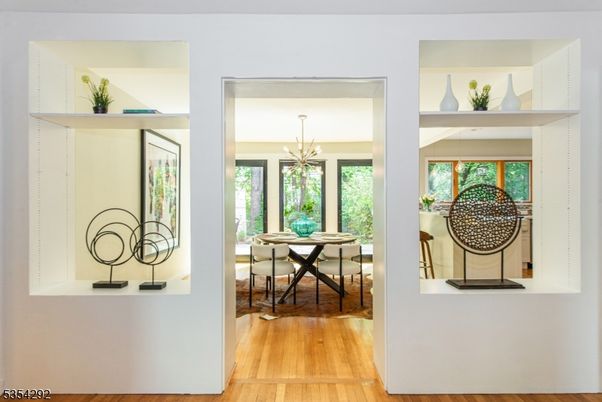 Dining room, Interior, Pendant Lights, Wood Texture Flooring