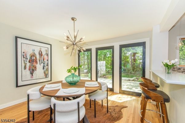 Dining room, Interior, Pendant Lights, Wood Texture Flooring