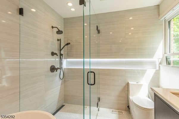 Bathroom, Glass Shower, Interior, Recessed Lighting