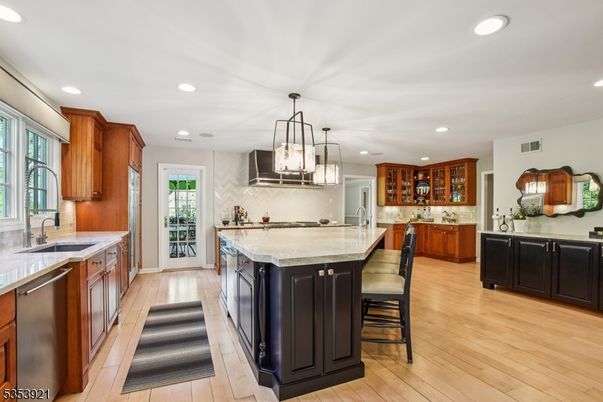 Interior, Kitchen, Pendant Lights, Recessed Lighting, Wood Texture Flooring
