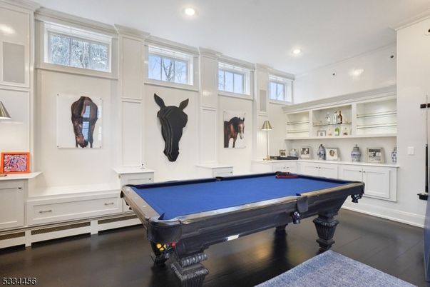 Billiard Table, Game Room, Interior, Recessed Lighting, Wood Texture Flooring