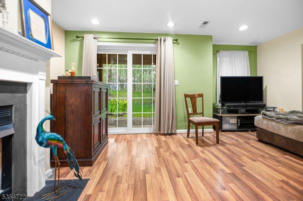 Fireplace, Interior, Recessed Lighting, Wood Texture Flooring