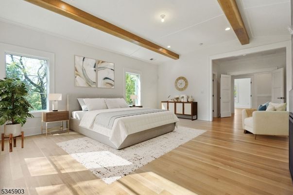 Bedroom, Interior, Recessed Lighting, Wooden Beams, Wood Texture Flooring