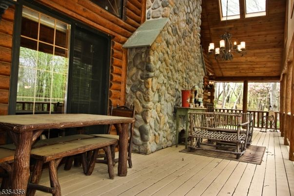 Chandelier, Fireplace, Interior, Stone Walls, Wooden Ceilings, Wood Texture Flooring, Wooden Walls