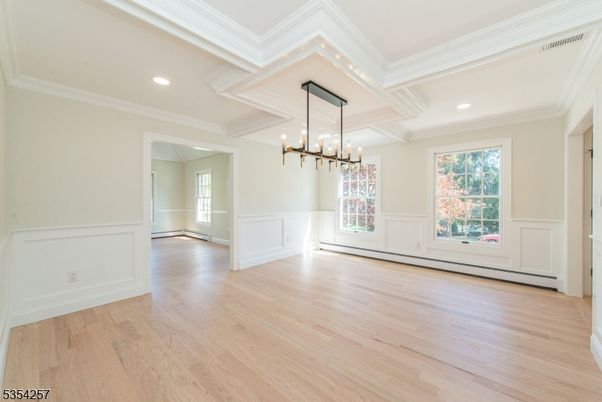 Empty room, Interior, Pendant Lights, Recessed Lighting, Wood Texture Flooring