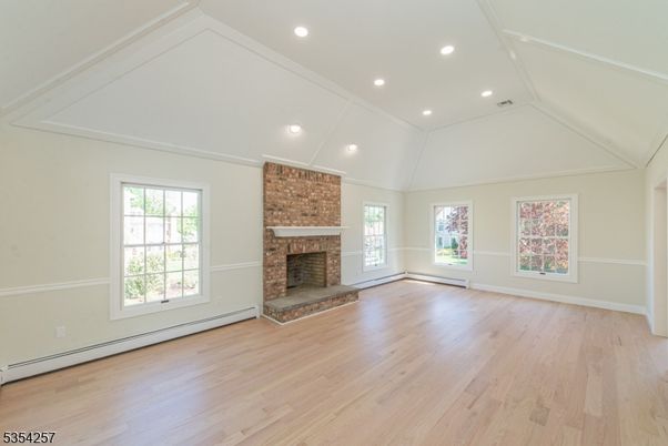 Empty room, Fireplace, Interior, Recessed Lighting, Wood Texture Flooring