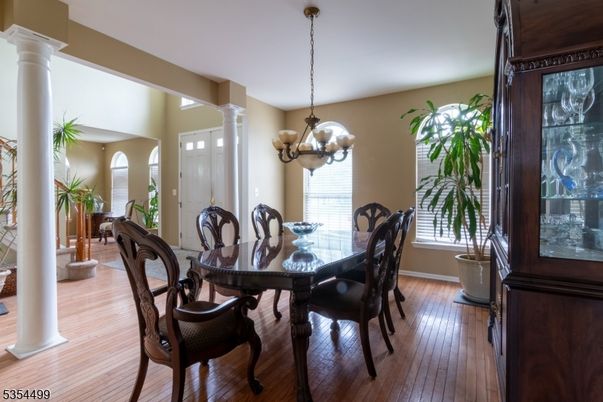 Chandelier, Dining room, Interior, Wood Texture Flooring