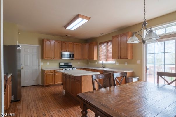 Interior, Kitchen, Pendant Lights, Stainless Steel Appliances, Wood Texture Flooring