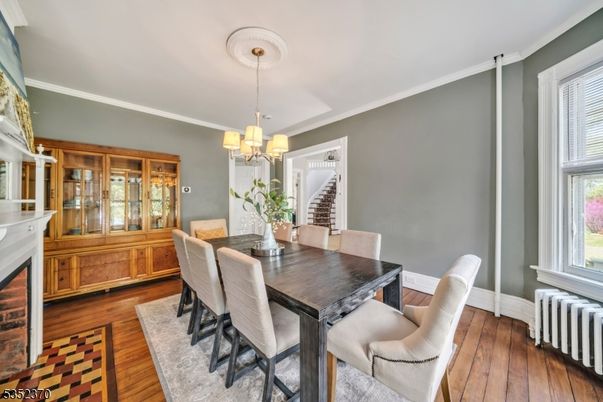 Chandelier, Dining room, Interior, Wood Texture Flooring