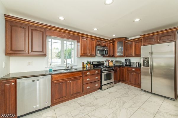 Interior, Kitchen, Marble, Recessed Lighting, Stainless Steel Appliances