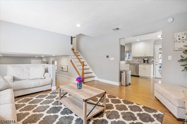 Interior, Kitchen, Living room, Recessed Lighting, Stainless Steel Appliances, Wood Texture Flooring