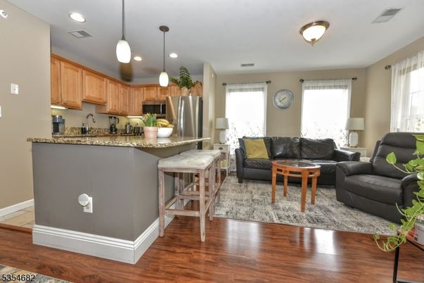 Interior, Kitchen, Living room, Pendant Lights, Recessed Lighting, Stainless Steel Appliances, Wood Texture Flooring
