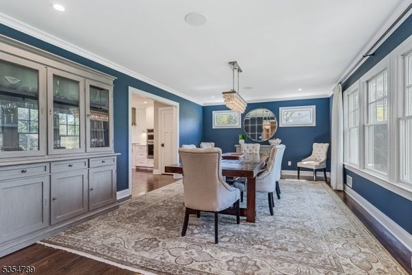 Chandelier, Dining room, Interior, Pendant Lights, Recessed Lighting, Wood Texture Flooring