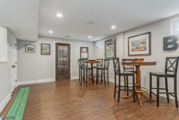 Dining room, Interior, Recessed Lighting, Wood Texture Flooring