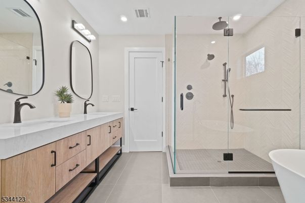 Bathroom, Dual Sink Vanities, Free Standing Baths, Glass Shower, Interior, Recessed Lighting