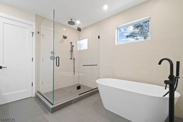 Bathroom, Free Standing Baths, Glass Shower, Interior, Recessed Lighting