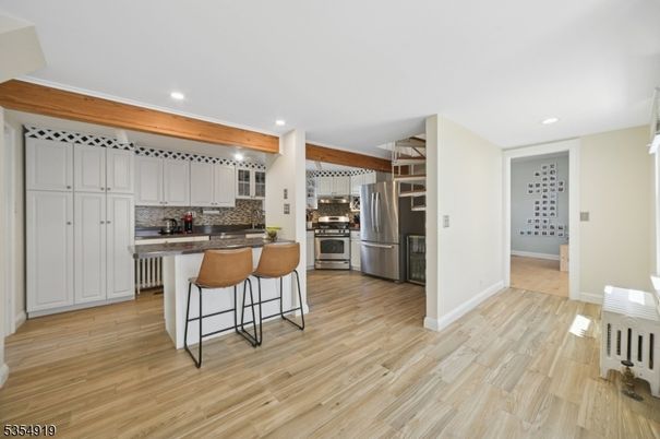 Interior, Kitchen, Recessed Lighting, Stainless Steel Appliances, Wooden Beams, Wood Texture Flooring