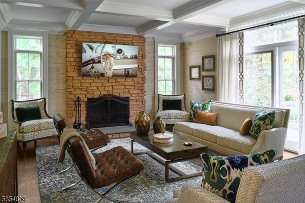 Fireplace, Interior, Living room, Stone Walls, Wood Texture Flooring