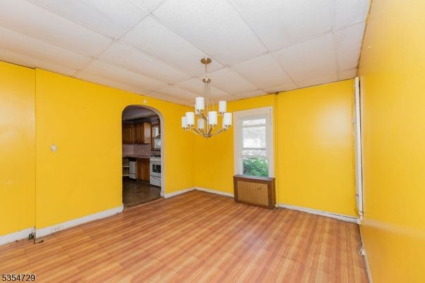Chandelier, Empty room, Interior, Kitchen, Wood Texture Flooring