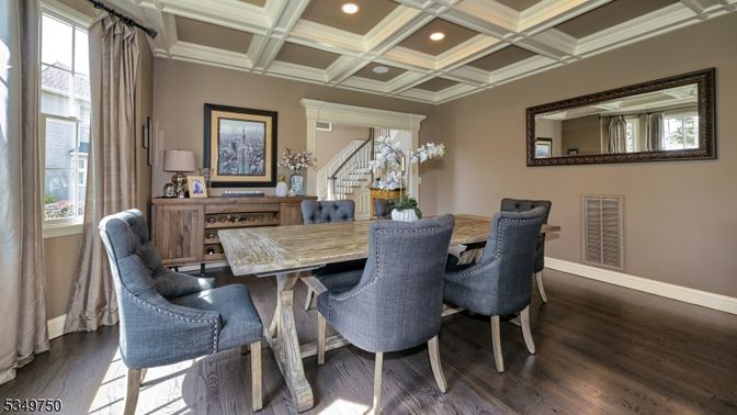 Dining room, Interior, Recessed Lighting, Wood Texture Flooring