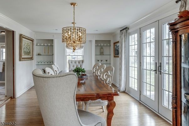 Chandelier, Dining room, Interior, Wood Texture Flooring