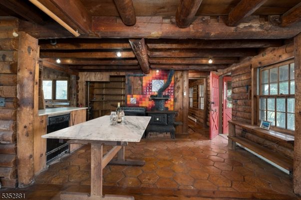 Fireplace, Interior, Recessed Lighting, Stone Walls, Wooden Beams, Wooden Ceilings, Wooden Walls