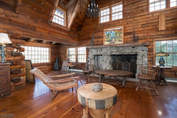 Chandelier, Fireplace, Interior, Wooden Beams, Wooden Ceilings, Wood Texture Flooring, Wooden Walls