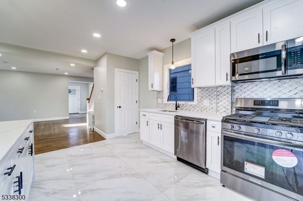 Interior, Kitchen, Marble, Pendant Lights, Recessed Lighting, Stainless Steel Appliances