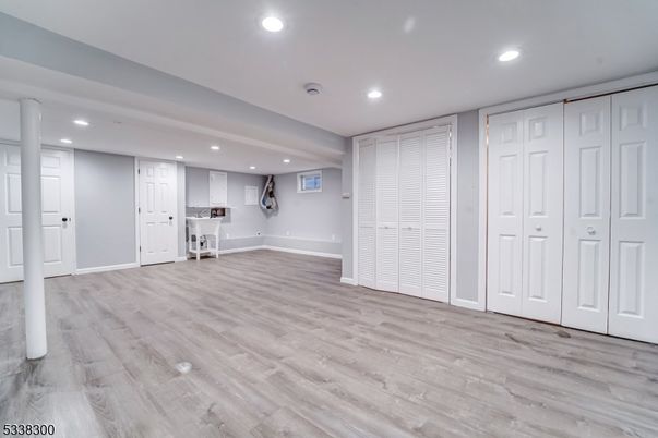 Empty room, Interior, Kitchen, Recessed Lighting, Wood Texture Flooring