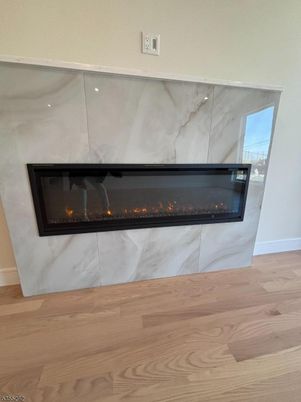 Fireplace, Interior, Marble Walls, Wood Texture Flooring