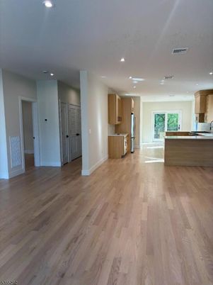 Empty room, Interior, Kitchen, Recessed Lighting, Wood Texture Flooring