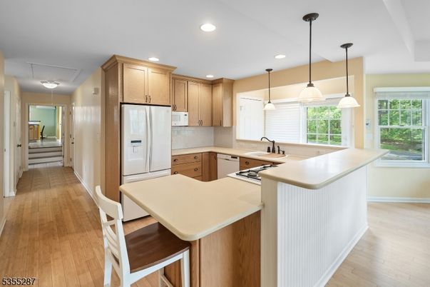Interior, Kitchen, Pendant Lights, Recessed Lighting, Wood Texture Flooring