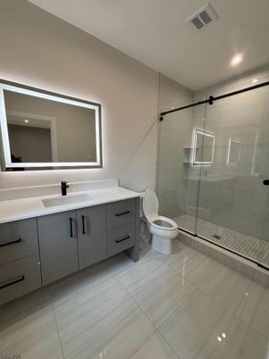 Bathroom, Dual Sink Vanities, Glass Shower, Interior, Recessed Lighting