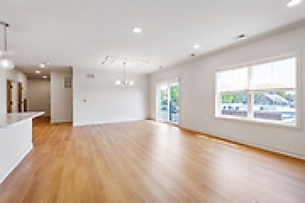 Empty room, Interior, Pendant Lights, Recessed Lighting, Wood Texture Flooring