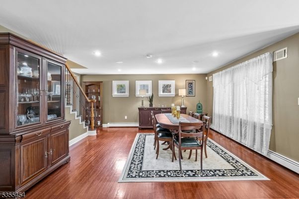 Dining room, Interior, Recessed Lighting, Wood Texture Flooring