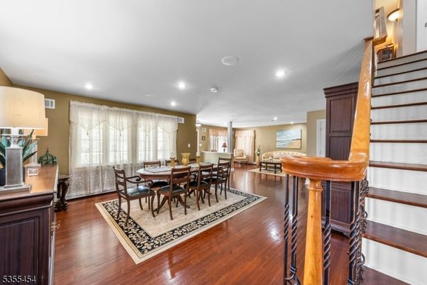 Dining room, Interior, Recessed Lighting, Wood Texture Flooring